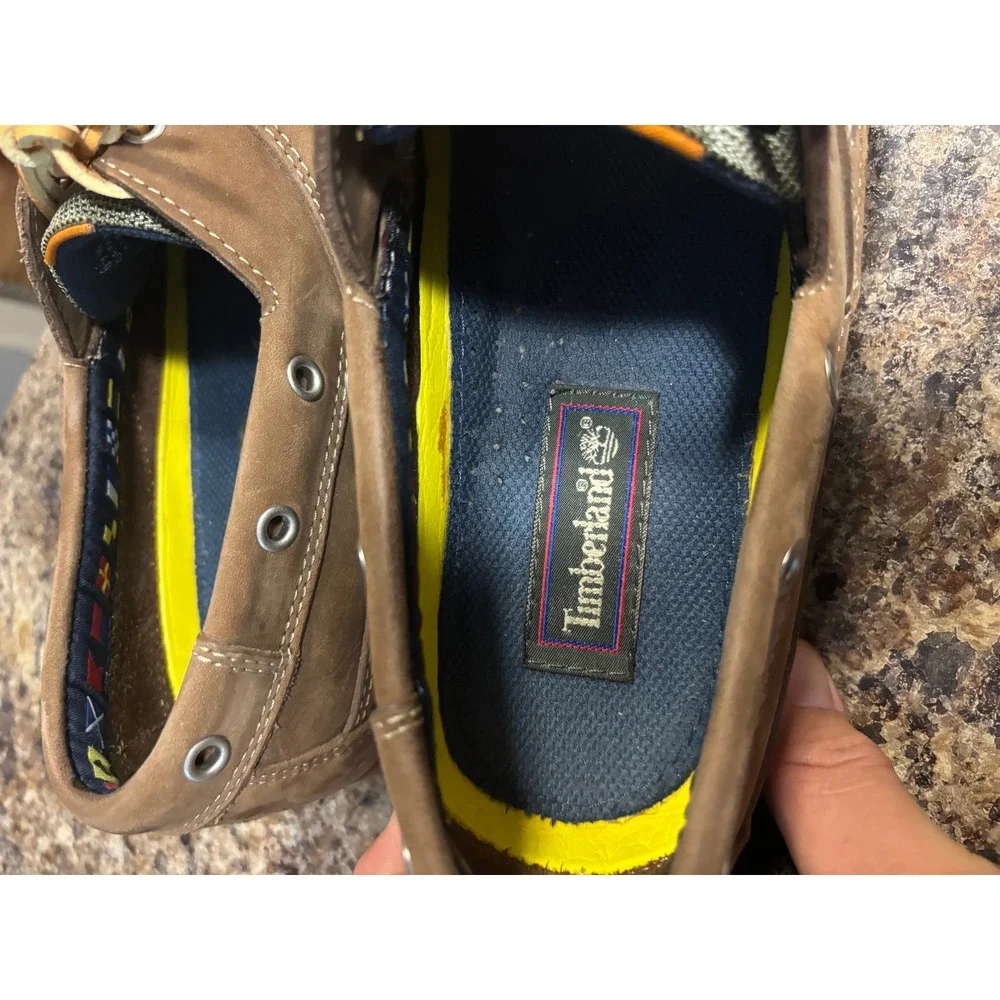 Timberland Mens 8.5 M Brown Leather Boat Shoes Loafers 72068 Nautical Deck Shoes